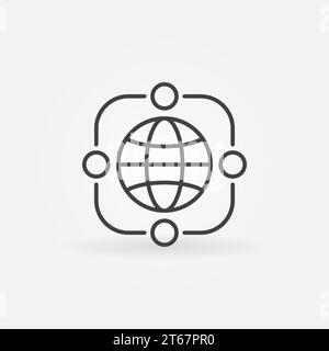 Vector outsourcing icon with earth. Modern symbol in outline style Stock Vector