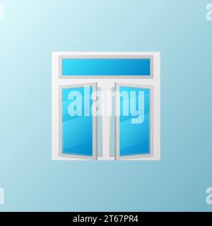 Open plastic window with blue bright glass vector icon or design element Stock Vector