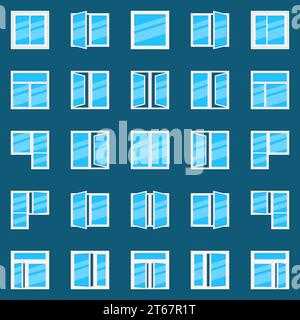 Window flat icons. Vector set of open plastic windows symbols or design elements Stock Vector