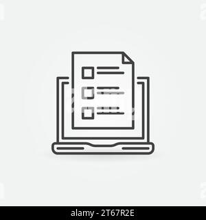 Laptop with survey outline vector icon or symbol Stock Vector