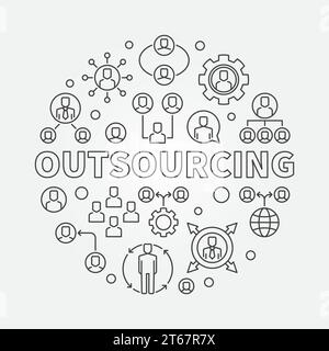 Outsourcing round minimal illustration. Vector circular sign made with outsource line icons Stock Vector