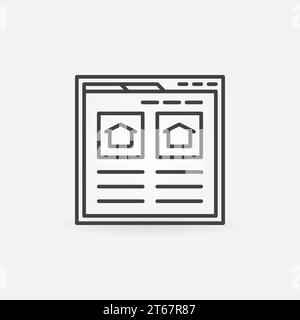 Find real estate website icon - vector searching house webpage concept symbol or design element in thin line style Stock Vector