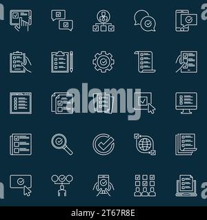 Check List and survey outline vector icons or design elements on dark background Stock Vector