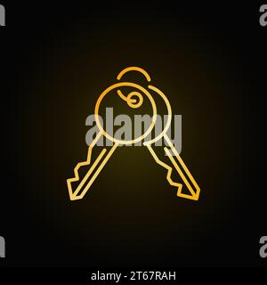 Golden keys icon - vector minimal symbol or logo element in thin line style on dark background Stock Vector