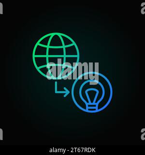 Earth with Bulb vector colored icon in thin line style. Start-up linear sign or logo element on dark background Stock Vector