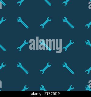 Plumbing concept texture. Vector dark blue seamless pattern made with flat wrench icons Stock Vector