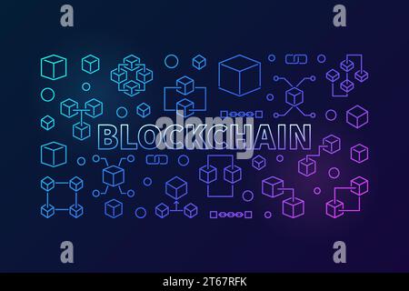 Blockchain cryptocurrency colored linear horizontal banner. Vector ...