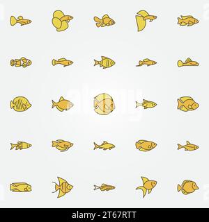 Aquarium fish colorful icons. Vector creative fish yellow symbol or design elements Stock Vector