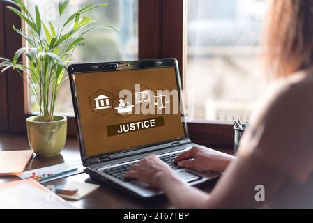 Laptop screen displaying a justice concept Stock Photo