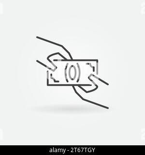 Hands holding money icon. Vector minimal payment concept sign in thin line style Stock Vector