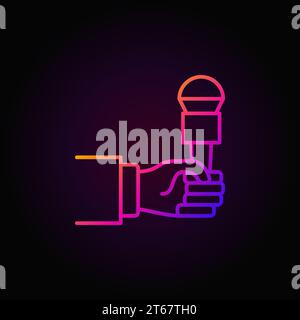 Microphone in hand colorful icon - vector bright line symbol or logo element on dark background Stock Vector