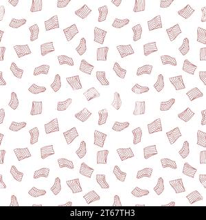 Red fish fillet or steak vector seamless pattern or texture in thin line style Stock Vector