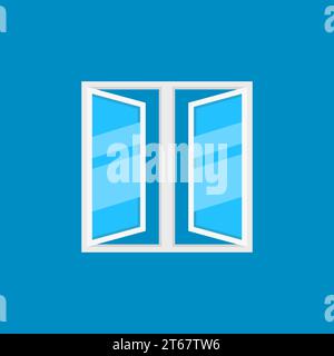 Flat open plastic window vector icon or logo element on blue background Stock Vector