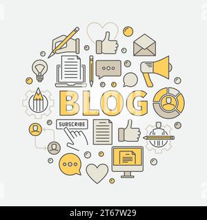 Blogging round colorful illustration - vector circular creative symbol made with word BLOG and modern icons Stock Vector