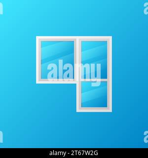 Plastic window with balcony door vector icon or symbol on blue background Stock Vector