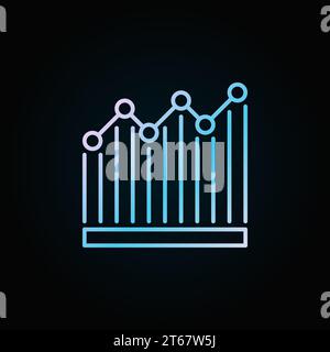 Bar graph blue icon. Vector colorful chart sign in thin line style on dark background Stock Vector