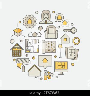 Architecture and interior design illustration. Vector round colorful home design symbol Stock Vector