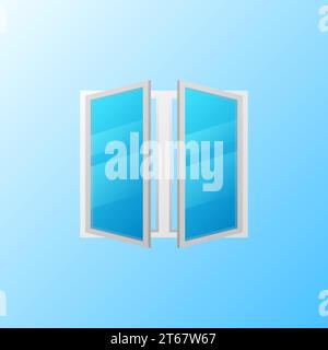 Window creative symbol or icon. Plastic window concept sign on blue background Stock Vector