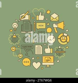 Colorful blogging creative illustration - vector round symbol made with different blog icons Stock Vector