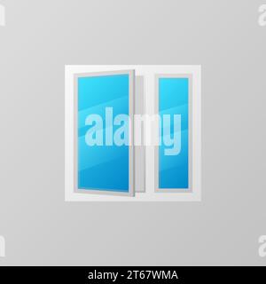 Plastic window with blue bright glass vector icon or logo element Stock Vector