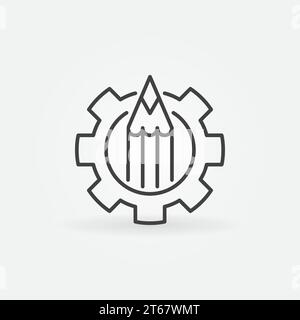 Pencil in gear icon - vector minimal blogging or copywriting concept symbol or design element in thin line style Stock Vector