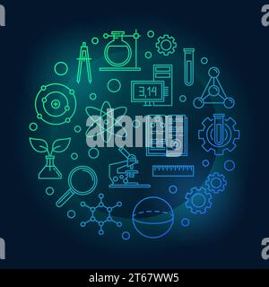 Education and science colored round vector illustration in outline style on dark background Stock Vector