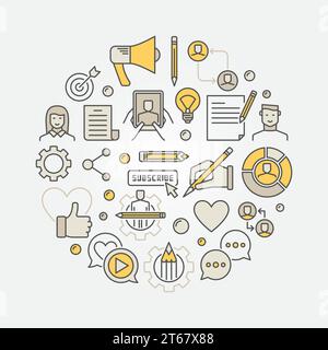 Blogging vector colorful illustration. Vector creative round symbol made with bloggers and blog icons Stock Vector