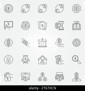 Leasing and loan icons set. Vector collection of banking and financial symbols or design elements in thin line style Stock Vector