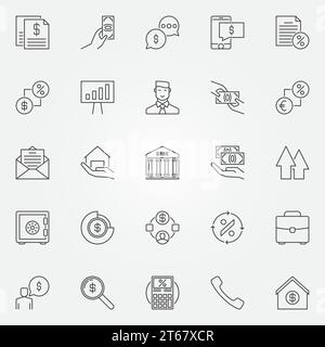 Loan icons set. Vector minimal finance and money concept signs in thin line style Stock Vector