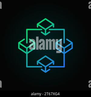 Blockchain colored outline vector icon. Block chain technology bright symbol in thin line style on dark background Stock Vector