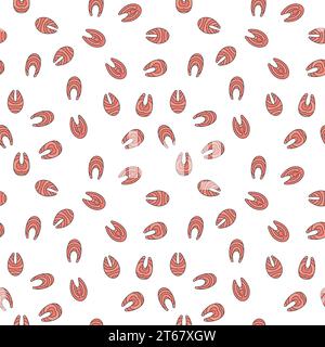 Salmon steak vector pattern. Red fish steak creative seamless texture or background Stock Vector