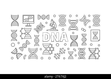 DNA vector science concept horizontal banner or illustration in thin line style Stock Vector