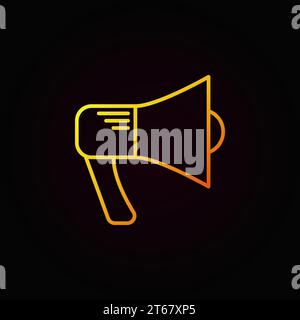 Megaphone yellow icon. Vector loudspeaker linear symbol or announcement concept logo element on dark background Stock Vector