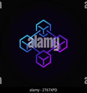 Colorful blockchain technology vector icon or logo element in thin line style on dark background Stock Vector