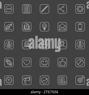 Blogging outline simple icons - vector collection of thin line modern blogger symbols or design elements for blog on dark background Stock Vector