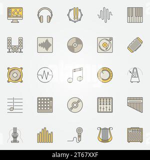 Music colored vector icons. Vinyl, equalizer, audio and other creative symbols Stock Vector