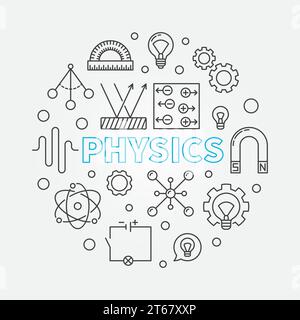 Physics vector round science and education concept illustration in thin line style Stock Vector