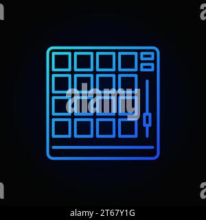 Drum machine blue outline concept vector icon or symbol on dark background Stock Vector