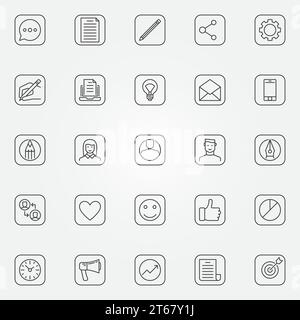 Blog icons set - vector minimal social media and blogging signs or buttons in thin line style Stock Vector