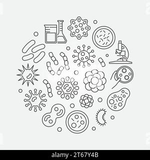 Virus and bacteria round concept symbol made with microbes and viruses icons in thin line style. Vector illustration Stock Vector