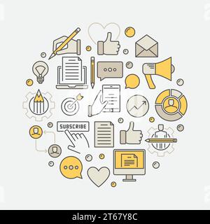Colorful blogging illustration - vector circular symbol made with different blog icons Stock Vector
