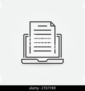 Laptop with document icon - vector minimal blog or blogging concept symbol or design element in thin line style Stock Vector