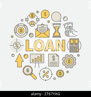Loan round colorful illustration - vector business creative symbol made with word LOAN and finance icons Stock Vector