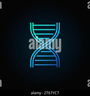 Blue DNA strand vector outline icon or logo element on dark background Stock Vector