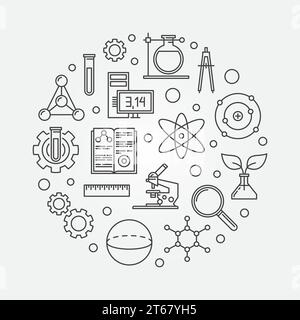 Education and science modern round vector illustration in outline style Stock Vector