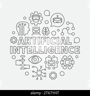 AI round line illustration. Vector circular symbol made with words Artificial Intelligence and technology icons Stock Vector