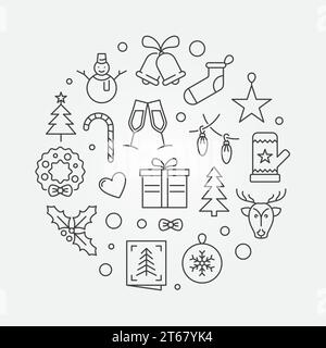 Vector Happy New Year circular minimal illustration in thin line style Stock Vector