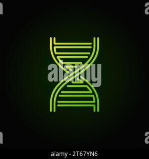 DNA vector green concept logotype or icon in thin line style on dark background Stock Vector