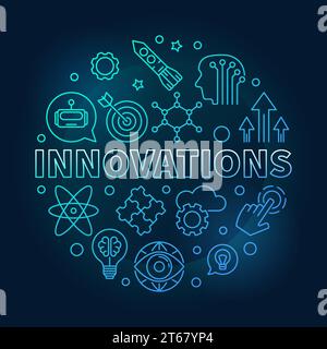 Innovations vector round blue illustration made of innovation technology thin line icons on dark background Stock Vector