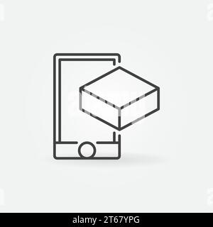 Smartphone with cube linear icon. Vector AR outline symbol or logo element Stock Vector